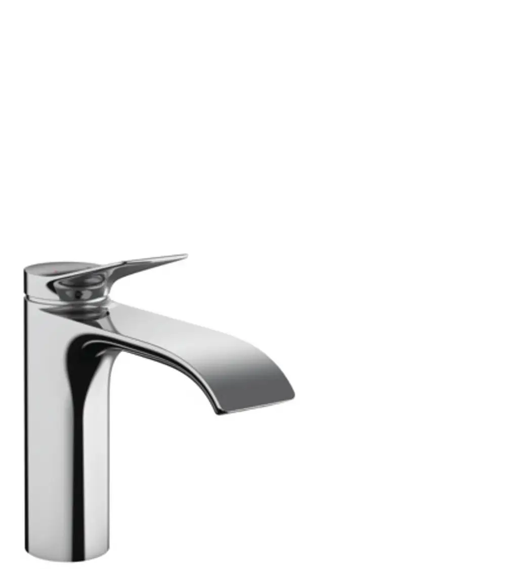 Waschtischmischer von Hansgrohe mit einem stilvollen, flachen Auslauf und einer Hebelsteuerung für die Wasserregulation, in verchromter Ausführung.